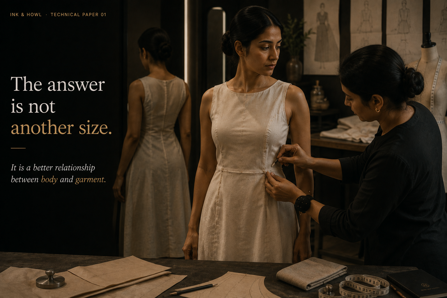 The garment begins to respond to the body, without losing the designer's intent.